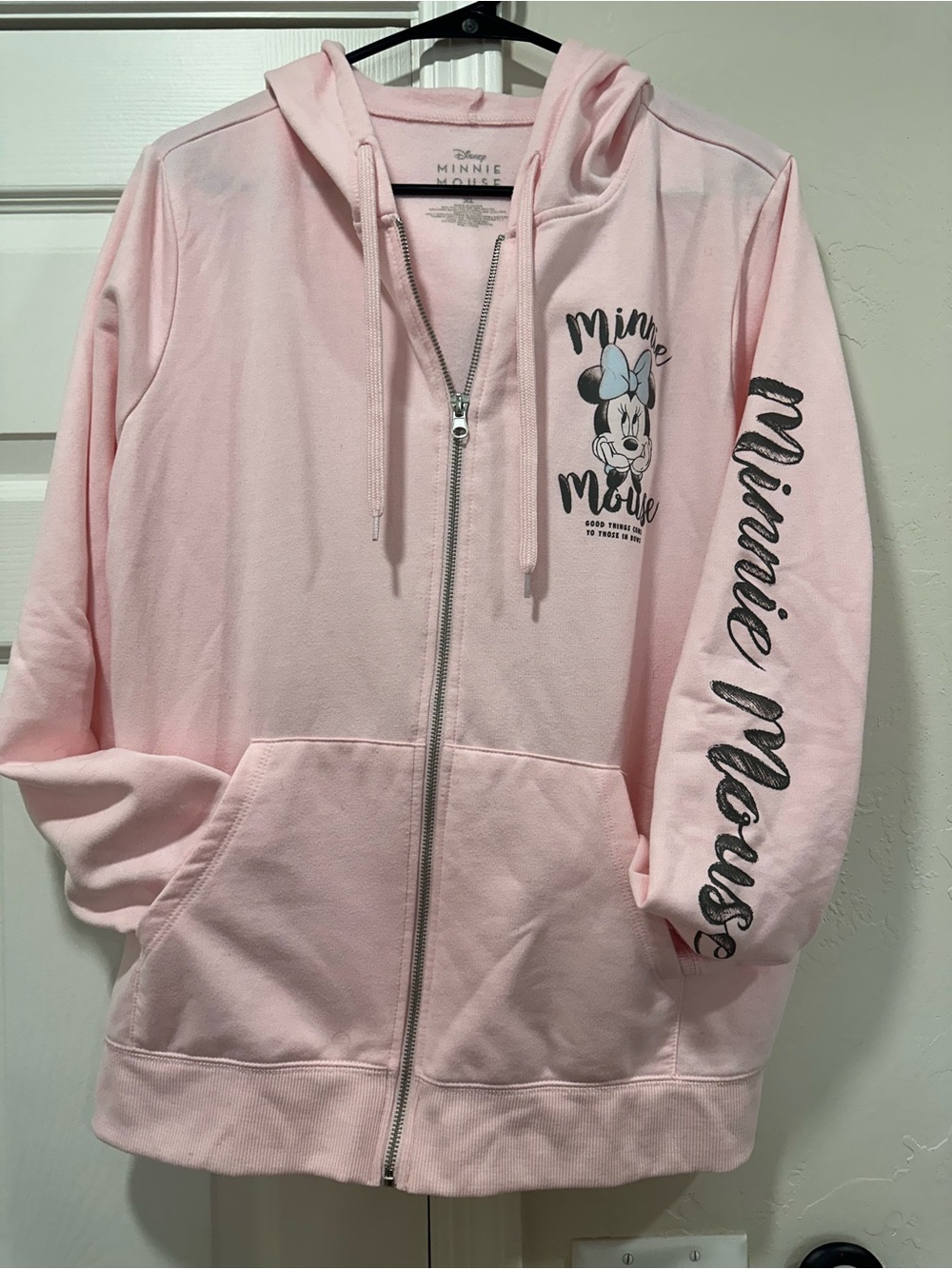Disney Pink Minnie Mouse Zip-Up Hoodie with Sleeve Script